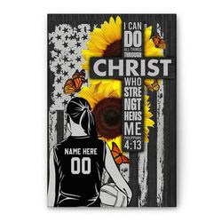Personalized Volleyball Poster & Canvas, I can do All Things - Bible Verse Wall Art, Custom Name Number Home Decor For D
