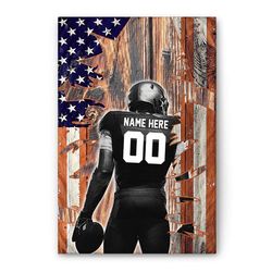 Personalized Football Poster & Canvas, Football Player Crack American Flag Wall Art, Custom Name Number Home Decor For B