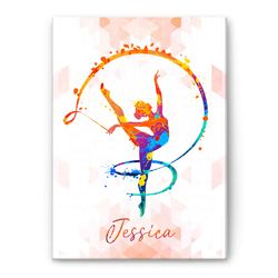 Personalized Gymnastics Poster & Canvas, Watercolor Gymnast Wall Art, Custom Name Home Decor For Daughter, Girl, Women