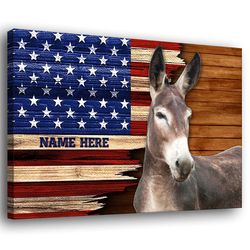 Personalized Donkey Poster Canvas, Inspirational - Donkey American Flag Patriotic Wall Art, Custom Name Home Decor For F