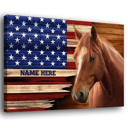 Personalized Horse Poster Canvas, Inspirational - Horse American Flag Patriotic Wall Art, Custom Name Home Decor For Far