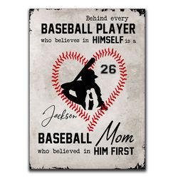 Personalized Baseball Poster & Canvas, Behind Every Baseball Player Wall Art, Custom Name Number Home Decor For Son, Boy