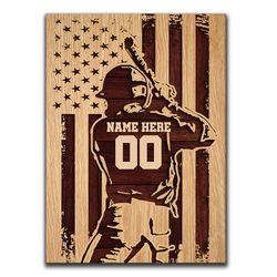 Personalized Baseball Poster & Canvas, Baseball Player On A Wooden - Inspirational Wall Art, Custom Name Number Home Dec