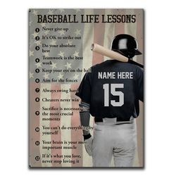 Personalized Baseball Poster & Canvas, Baseball Life Lessons Wall Art, Custom Name Number Home Decor For Son, Boy, Kid F