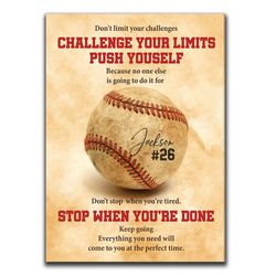 Personalized Baseball Poster & Canvas, Don't Limit Your Challenges Wall Art, Custom Name Number Home Decor For Son, Boy,