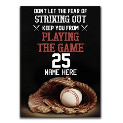 Personalized Baseball Poster & Canvas, Sport Inspirational Quote Wall Art, Custom Name Number Home Decor For Son, Boy, M