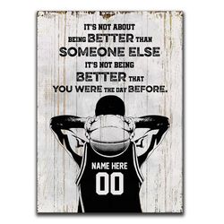 Personalized Basketball Poster & Canvas, Motivation Quotes - About Being Better Wall Art, Custom Name Number Home Decor