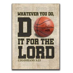 Personalized Basketball Poster & Canvas, Whatever You Do, Do It For the Lord - Bible Verse Wall Art, Custom Name Number