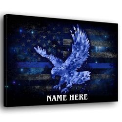 Personalized Police Poster & Canvas, Bald Eagle Drop Thin Blue Line Flag Wall Art, Custom Name Home Decor For Policeman