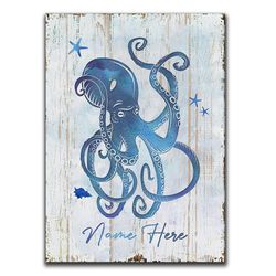 Personalized Octopus Poster & Canvas, Octopus On Watercolor Vintage - Inspirational Wall Art, Custom Name Home Decor For