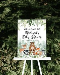 personalized woodland baby shower welcome sign, woodland baby shower decoration, woodland baby shower sign, wo