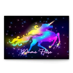 Personalized Unicorn Poster & Canvas, Fantasy Unicorn Sparkling Shining Glowing Stars Wall Art, Custom Name Home Decor F