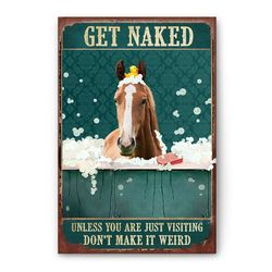 Horse Poster & Canvas, Funny Bathroom Bathtub Horse - Get Naked Wall Art, Home Decor For Horse Ranch, Horse Owner, Horse
