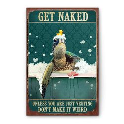 Turtle Poster & Canvas, Funny Bathroom Bathtub Turtle - Get Naked Soap Bubble Wall Art, Home Decor For Turtle Lover