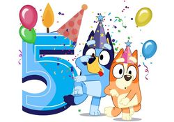 Bluey Birthday PNG Digital Download File Boy Age 5 Sublimation Party