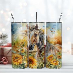 Horse Painting 20Oz Tumbler Wrap Design, Sunflower Wrap Png