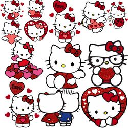 NEW! 14 Kawaii Kitty Svg Bundle, Kitty With Heart, Kitty Valentine's Svg, Retro Valentine's Png, Kitty Png