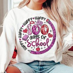 Happy 100 Days Of School Faux Sequin Glitter Png, 100 Days Brighter Png, 100th Day Of School Celebration, Sublimation, B