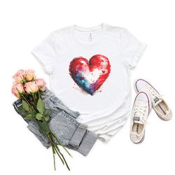 Watercolor Heart Valentine T-Shirt Gift for Her Valentine Shirt Gift Valentine's Day Gift Love Hearts Valentine Tshirt