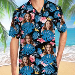 human face tropical leaf photo, personalized hawaii shirt, custom photo, family hawaii shirt, valentine gift