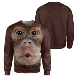 monkey brown 3d hoodie tshirt sweatshirt, funny gift , monkeys lover gift, monkeys shirt, birthday gift,