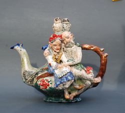 Art teapot Baba Yaga figurine Hut on chicken legs Forest witch Ceramic sculpture Collectible teapot Porcelain figurine