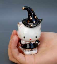 kitty statuette porcelain figurine funny kitten small figurine cat witch animal figurines fairy creatures
