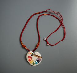 Artist Palette Jewelry Ceramic Necklace Cord pendant Rainbow Painter Porcelain