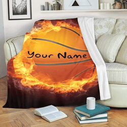 Personalized Fire Basketball Blanket, Basketball Throw Blanket, Sport Gifts for Basketball Players, Basketball Lover