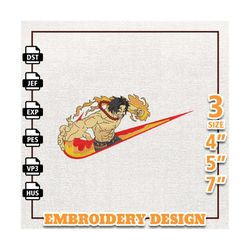 Nike Ace One Piece Embroidery Design, Nike Anime Embroidery Design