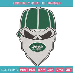 New York Jets Skull Bandana NFL Embroidery Design Download