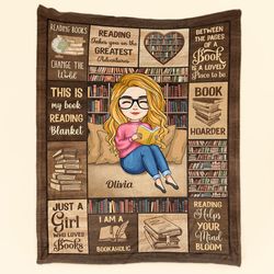 Just A Girl Who Loves Books Personalized Blanket, Personalized Blanket Gift For Daughter, Chibi Girl, Birthday Gift