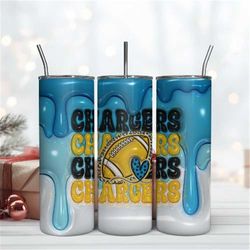 Los Angeles Chargers Inflated Puff Skinny Tumbler 20Oz, Football Tumbler Straight and Tapered