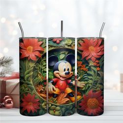 3D Mickey In The Hole Red Flowers Tumbler 20oz Digital File Png