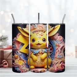 3D Pikachu Tumbler Design, Pokemon Tumbler 20oz, Skinny 20oz Tumbler Design Digital File
