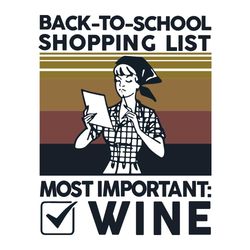 back to school shopping list most important wine, 100th days svg, back to school svg, back to school gift, back to schoo