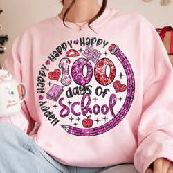 appy 100 Days Of School Faux Sequin Glitter Png, 100 Days Brighter Png, 100th Day Of School Celebration, Sublimation