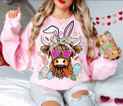 Easter Day Highland Cow PNG, Retro Easter Png, Easter Bunny Png, Faux Sequin Easter Png, Happy Easter Sublimation Design