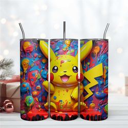 3D Pikachu Tumbler Design, 20oz Skinny Tumbler Instant Download