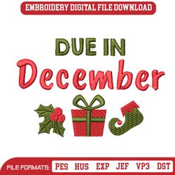 Due In December Christmas Embroidery Design Instant Download