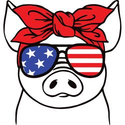 Pig 4th Of July,4th Of July,Independence Day,Independence Day Svg,4th Of July Svg,Glasses American Flag, Love Pig,Freedo