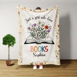 Just A Girl Who Loves Books Blanket, Custom Blanket, Throw Blanket, Gifts for Book Lovers, Gifts for Women, Book Lovers