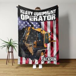 Heavy Equipment Operator Blanket, Us Flag Blanket, Heavy Equipment Operator Blanket, Custom Name Blanket, Gift for Him