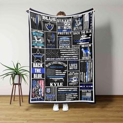 Blue Lives Matter Blanket, American Flag Blanket, Custom Name Blanket, Family Blanket, Gift Blanket
