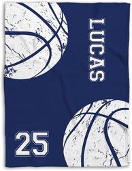 Personalized Basketball Blanket, Custom Name Number Soft Cozy Sherpa Fleece Throw Blankets, Blanket for Dad, Husband, Bo