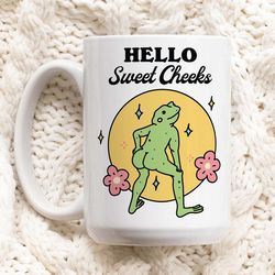 Frog Sweet Cheeks Coffee Mug, Funny Rude Ceramic Cup, Frog Lover Gift, Colleage Friend Gift Idea, Cute butt humor Mug, U