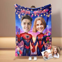 Personalized Superheroes Spiderman Couple 3 Blanket Custom Face & Name