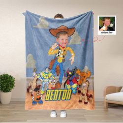 Personalized Face Toy Woody Photo Blanket, Custom Name, Gift For Kids