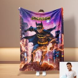 Personalized Superhero Bat Boy Hero 12 Blanket Custom Face