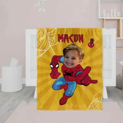 Personalized Little Boys Superhero Yellow Spider Blanket  Kids Custom